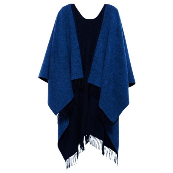 Banana Republic Accessories - Banana Republic Reversible Double Faced Poncho Navy NWT OS Ruana Wrap Fringe